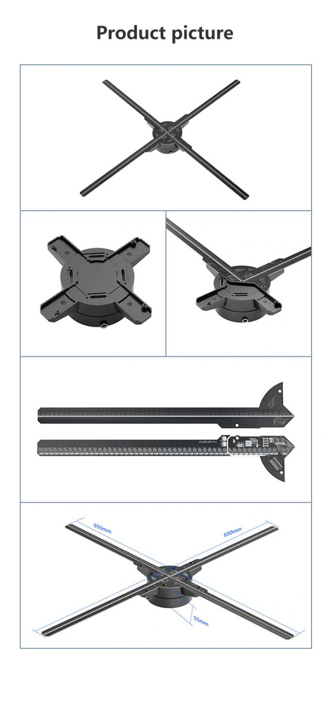 3D-LED-Ventilator Split 65cm WLAN-Licht Außenwerbe-Maschine Holographischer Display-Projektor rotierender Hologrammventilator 5